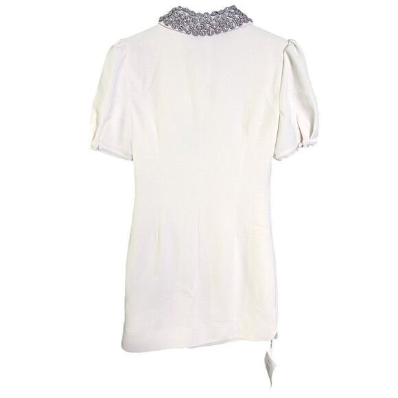 Self-Portrait Diamante Collar Mini Dress White‎ Heavy Double Crepe Size 0 Bridal - Picture 13 of 16